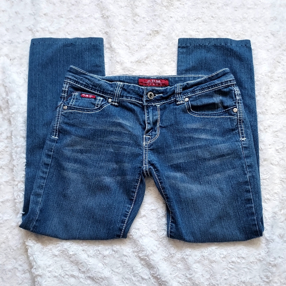ABM Jeans Co Blue Classic Medium wash mid rise denim jeans Jr Sz 7 Cowgirl Ranch